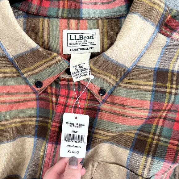 LL Bean Scotch Plaid Heavy Flannel Men's XL Apple Cinnamon Lumberjack NWT - Picture 10 of 12